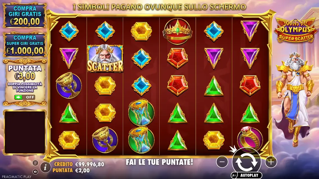 Simboli che atterrano in un giro di Gates of Olympus Super Scatter